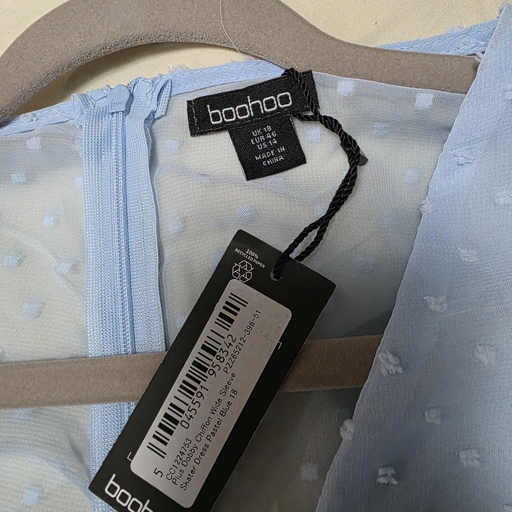 Boohoo Sky Blue Sheer Polka Dot Dress - Picture 3 of 3